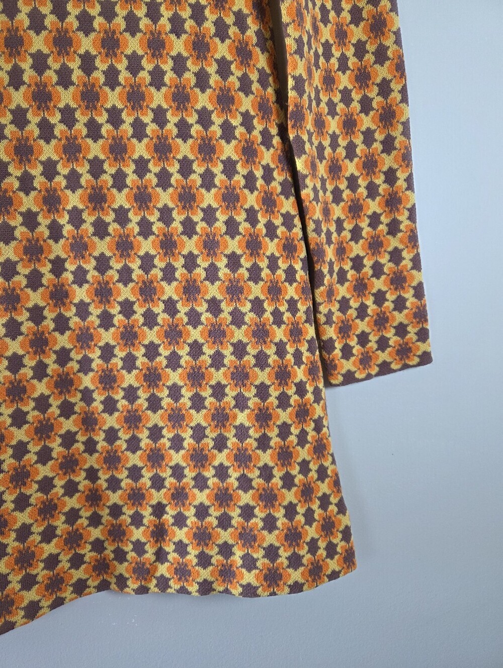 ZARA Women's Retro Vintage Floral Jacquard Knit Mini Dress Orange Brown Small - Picture 9 of 15
